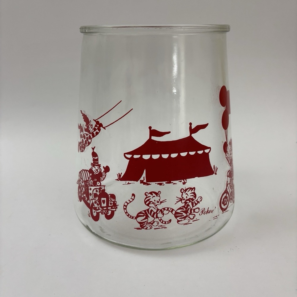 Vintage Glass Bartlett Collin's Pokee Cookie Jar Red Circus Clown No Lid